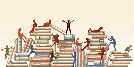 Editable vector illustration of children reading and clambering over piles of books Foto de stock - Super Valor sin royalties y Suscripción, Código: 400-04793328