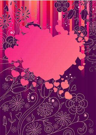 simsearch:400-04798374,k - Valentine frame with pink heart and contour flowers Stock Photo - Budget Royalty-Free & Subscription, Code: 400-04793786