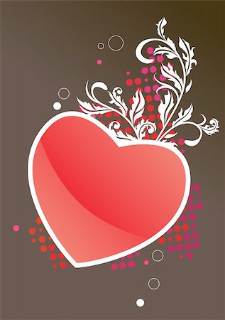 simsearch:400-04798374,k - Valentine frame with red heart and stylized white plant Stock Photo - Budget Royalty-Free & Subscription, Code: 400-04793851
