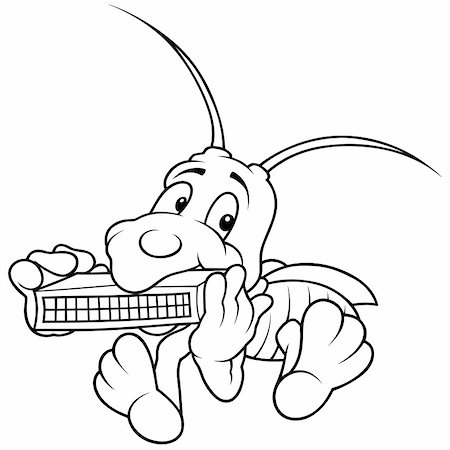 Grasshopper and Harmonica - Black and White Cartoon illustration, Vector Stock Photo - Budget Royalty-Free & Subscription, Code: 400-04793877