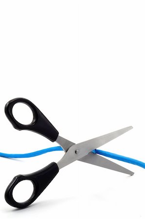 internet addiction concept with scissors and blue network cable on white Foto de stock - Super Valor sin royalties y Suscripción, Código: 400-04804879