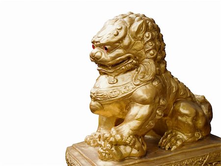 simsearch:400-05716374,k - Golden lion stone statue isolate on white Stock Photo - Budget Royalty-Free & Subscription, Code: 400-04806165