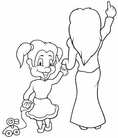 simsearch:400-04804131,k - Mother and Little Girl - Black and White Cartoon illustration, Vector Photographie de stock - Aubaine LD & Abonnement, Code: 400-04807372
