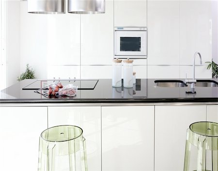 Modern white kitchen clean interior design deco architecture Stock Photo - Budget Royalty-Free & Subscription, Code: 400-04807446