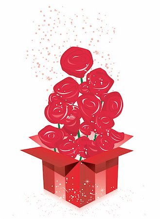 simsearch:400-06141323,k - Vector - Valentine's Day Gift Box with Roses Bouquet Foto de stock - Super Valor sin royalties y Suscripción, Código: 400-04807979
