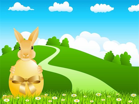easter bunny with egg on the green meadow Stock Photo - Budget Royalty-Free & Subscription, Code: 400-04800339