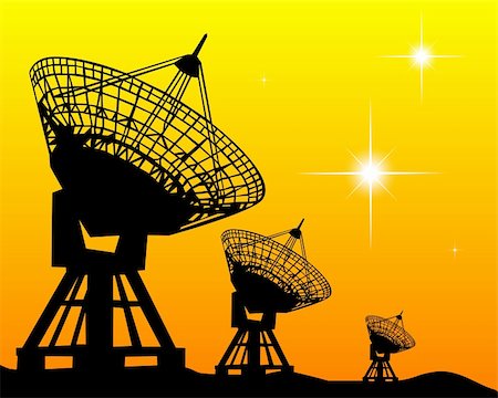 radio telescope - Black silhouettes of radars on an orange background Stock Photo - Budget Royalty-Free & Subscription, Code: 400-04802099