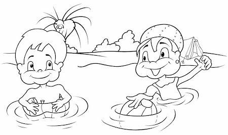 simsearch:400-04804131,k - Children Bathing - Black and White Cartoon illustration, Vector Photographie de stock - Aubaine LD & Abonnement, Code: 400-04802111