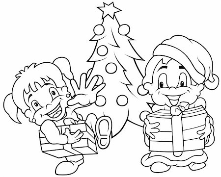 simsearch:400-04804131,k - Children Christmas - Black and White Cartoon illustration, Vector Photographie de stock - Aubaine LD & Abonnement, Code: 400-04802112