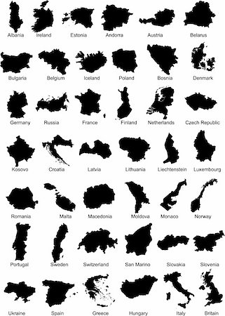 simsearch:400-04915019,k - vector map of 42 europe countries with white background. Stock Photo - Budget Royalty-Free & Subscription, Code: 400-04802749