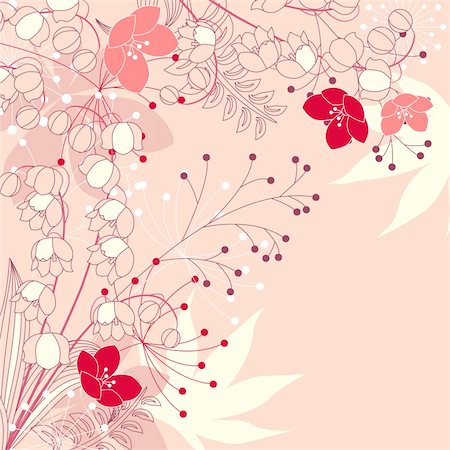 simsearch:400-05364550,k - Pink floral background with contour flowers and plants Photographie de stock - Aubaine LD & Abonnement, Code: 400-04803871