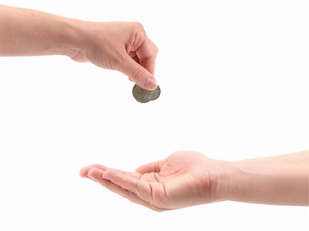 A female hand with coin isolated against a white background Stock Photo - Budget Royalty-Free & Subscription, Code: 400-04814185