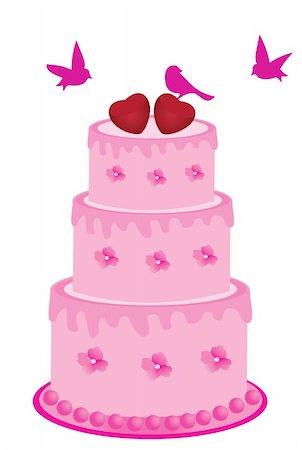 vector illustration of a cake with red hearts on top and birds Stock Photo - Budget Royalty-Free & Subscription, Code: 400-04815676