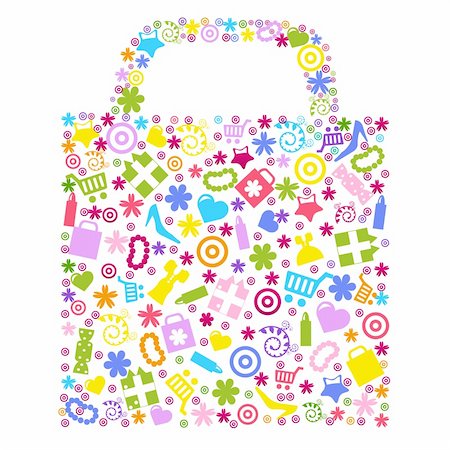 Bag For Shopping With Icons, Isolated On White Background, Vector Illustration Photographie de stock - Aubaine LD & Abonnement, Code: 400-04815768