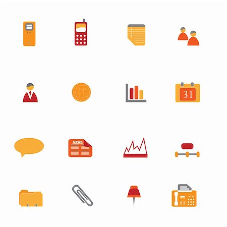 Business icons and symbols in orange and red tones Stock Photo - Budget Royalty-Free & Subscription, Code: 400-04815892