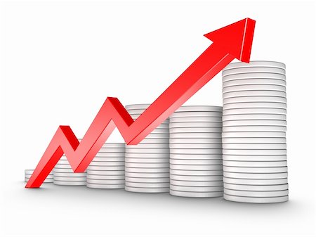 simsearch:400-04370567,k - Red Arrow and Coins Growth Chart isolated on white Stock Photo - Budget Royalty-Free & Subscription, Code: 400-04816449