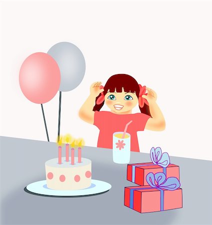simsearch:400-04847852,k - A happy girl with cake, presents and     balloons. Stock Photo - Budget Royalty-Free & Subscription, Code: 400-04816637