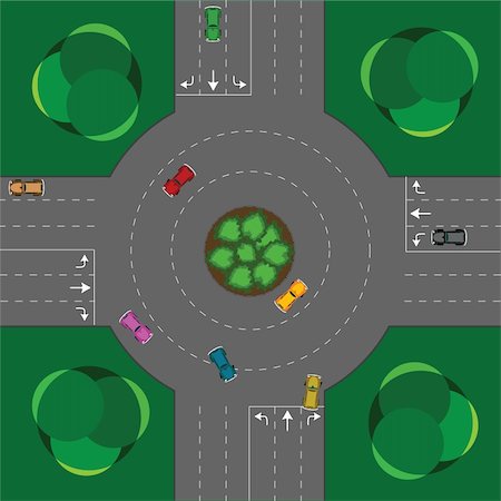 pollution illustration - round intersection, cars and trees; abstract vector art illustration Stock Photo - Budget Royalty-Free & Subscription, Code: 400-04817413