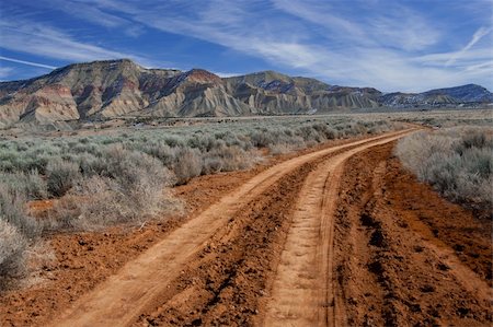 simsearch:693-06667811,k - A rough dirt road leads into the North Fruita Desert in western Colorado. Stock Photo - Budget Royalty-Free & Subscription, Code: 400-04817693