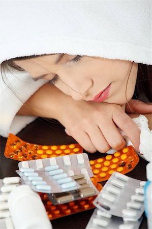 simsearch:400-05716904,k - Sick young woman in bathrobe Stock Photo - Budget Royalty-Free & Subscription, Code: 400-04818425