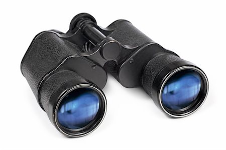 Photo of an isolated pair of old binoculars.  Clipping path included.  Some scratches and small paint chips are visible on glasses. Stock Photo - Budget Royalty-Free & Subscription, Code: 400-04818470