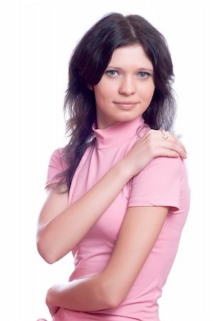 simsearch:400-04875091,k - Young brunette woman wearing pink top isolated on white Stock Photo - Budget Royalty-Free & Subscription, Code: 400-04819054