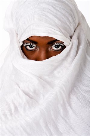 Beautiful female face in white scarf showing eyes with white lashes. Stock Photo - Budget Royalty-Free & Subscription, Code: 400-04811626