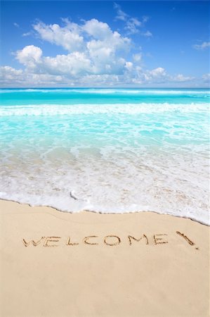 simsearch:400-04329339,k - greetings welcome beach spell written on sand Caribbean tropical sea Stock Photo - Budget Royalty-Free & Subscription, Code: 400-04825360