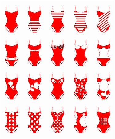 simsearch:400-07421488,k - Vector illustration of 20 different swimwear including bikinis Stock Photo - Budget Royalty-Free & Subscription, Code: 400-04820653