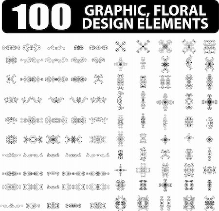 100 Graphic, floral, tattoo design elements books, cards decor ornament Stock Photo - Budget Royalty-Free & Subscription, Code: 400-04820816