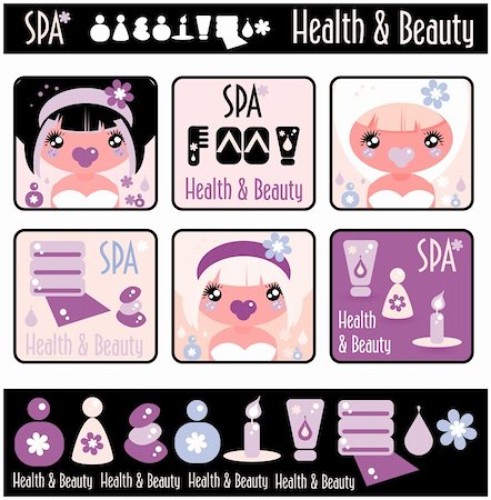 simsearch:400-05927920,k - Big lady's health, beauty and spa icons set. Girls and objects emblem from big kids labels collection Foto de stock - Super Valor sin royalties y Suscripción, Código: 400-04820924