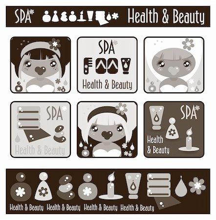 simsearch:400-05927920,k - Big lady's health, beauty and spa icons set. Girls and objects emblem from big kids labels collection Foto de stock - Super Valor sin royalties y Suscripción, Código: 400-04820948