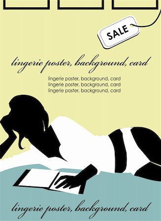 Sexy woman with book Lingerie poster, sale background, fake card, proposal cover. Marketing materials pattern Stock Photo - Budget Royalty-Free & Subscription, Code: 400-04821108