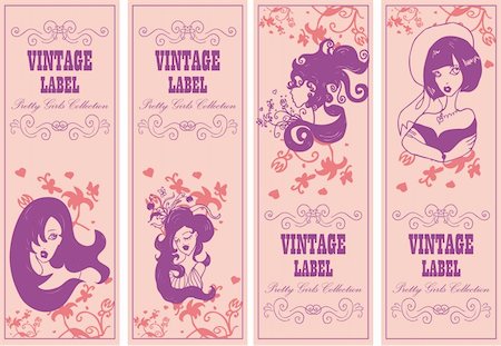 simsearch:400-06472080,k - Vector vintage labels banner frame set with girls and flowers Stock Photo - Budget Royalty-Free & Subscription, Code: 400-04821132