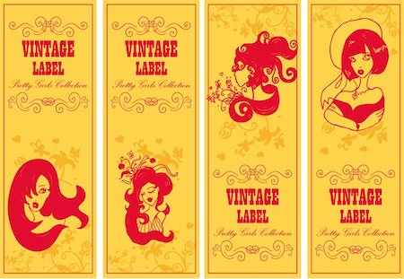 simsearch:400-06472080,k - Vector vintage labels banner frame set with girls and flowers Stock Photo - Budget Royalty-Free & Subscription, Code: 400-04821133