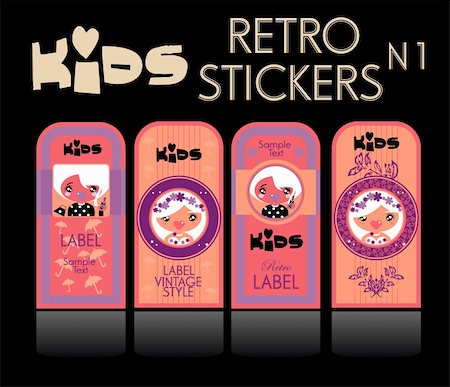 simsearch:400-06472080,k - Kids vector set: vintage labels Stock Photo - Budget Royalty-Free & Subscription, Code: 400-04821214