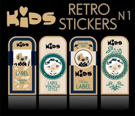 simsearch:400-06472080,k - Kids vector set: vintage labels Stock Photo - Budget Royalty-Free & Subscription, Code: 400-04821216
