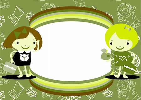 two little cute girls filling happy together back to school background nice banner for your text Stock Photo - Budget Royalty-Free & Subscription, Code: 400-04821269