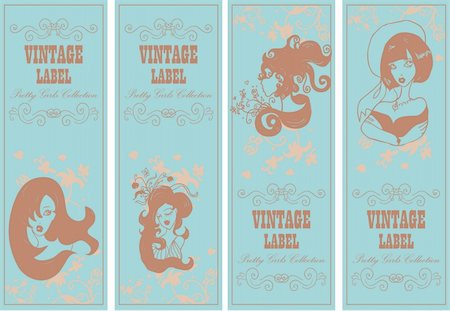 simsearch:400-06472080,k - Vector vintage labels banner frame set with girls and flowers Stock Photo - Budget Royalty-Free & Subscription, Code: 400-04821288