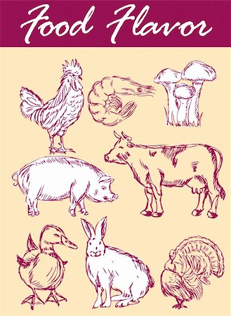 etching - Food flavor icons vector set: farm animals - various retro-style illustrations Stock Photo - Budget Royalty-Free & Subscription, Code: 400-04821509