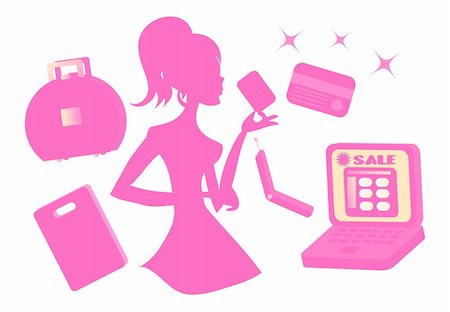 simsearch:400-05918076,k - Online Girls shopping silhouette icons set vector Stock Photo - Budget Royalty-Free & Subscription, Code: 400-04822174