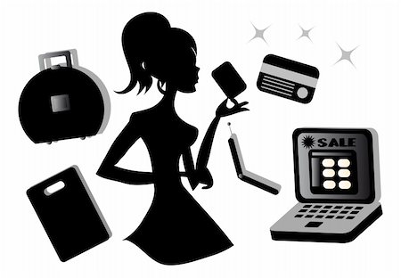 simsearch:400-05918076,k - Online Girls shopping silhouette icons set vector Stock Photo - Budget Royalty-Free & Subscription, Code: 400-04822175