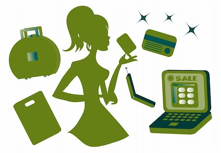 simsearch:400-05918076,k - Online Girls shopping silhouette icons set vector Stock Photo - Budget Royalty-Free & Subscription, Code: 400-04822176