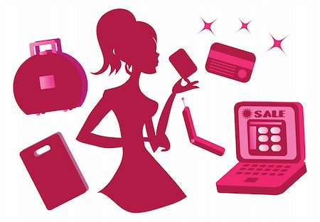 simsearch:400-05918076,k - Online Girls shopping silhouette icons set vector Stock Photo - Budget Royalty-Free & Subscription, Code: 400-04822172