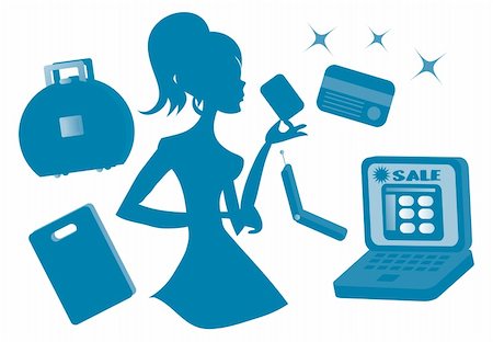 simsearch:400-05918076,k - Online Girls shopping silhouette icons set vector Stock Photo - Budget Royalty-Free & Subscription, Code: 400-04822173