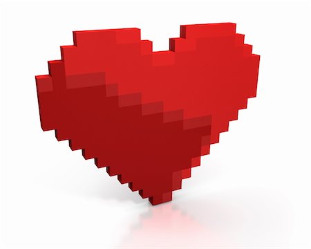 Red heart made of cubic pixels isolated on white background Stock Photo - Budget Royalty-Free & Subscription, Code: 400-04822813