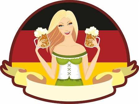 Label with the girl holding mugs with beer. Oktoberfest Stock Photo - Budget Royalty-Free & Subscription, Code: 400-04834389