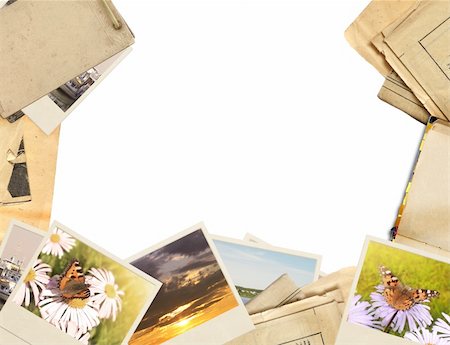 simsearch:400-05892111,k - Frame with old paper and photos. Objects isolated over white Stock Photo - Budget Royalty-Free & Subscription, Code: 400-04834477