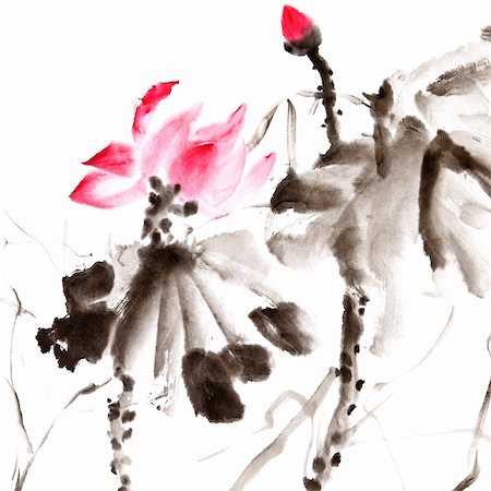 Lotus, Chinese traditional ink painting artwork with color. Photographie de stock - Aubaine LD & Abonnement, Code: 400-04835253