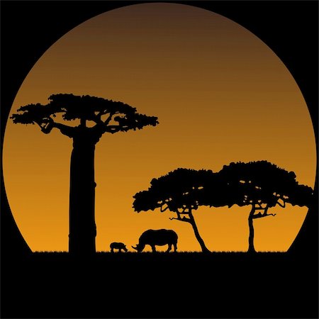 simsearch:400-04836462,k - Illustration of Rhinos in savanna Foto de stock - Super Valor sin royalties y Suscripción, Código: 400-04836538